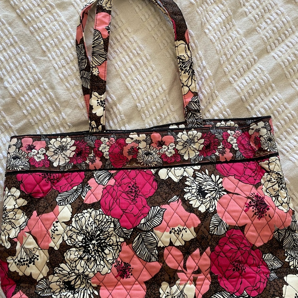 Vera Bradley Shoulder Tote Purse In Mocha Rouge Pink And Brown Floral